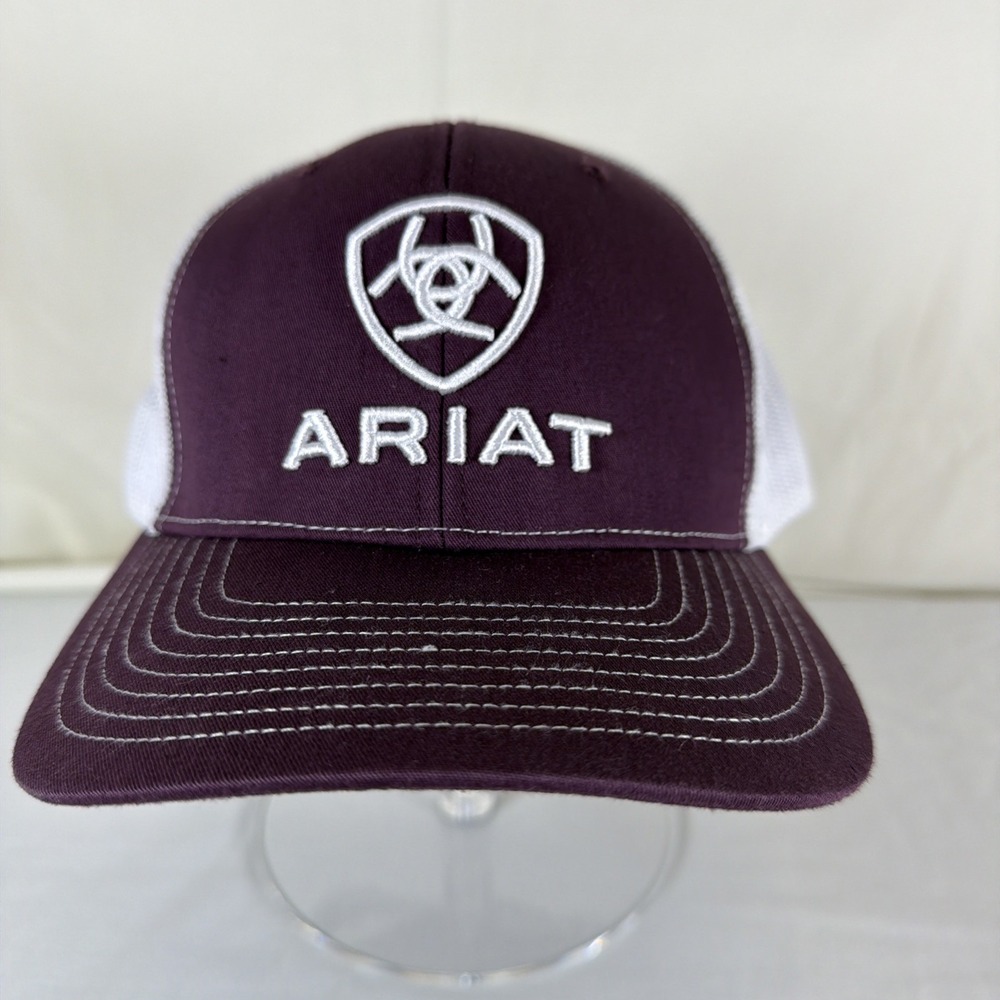 Ariat Richardson 112 Trucker Hat Snapback Burgundy White Mesh One Size